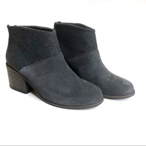 TOMS grey Lacy booties chunky heel 5.5 suede/felt